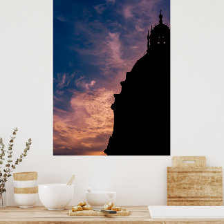Silhouette of a church at sunset in Rome Poster