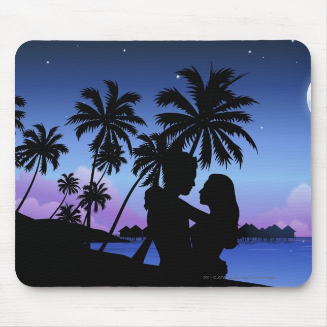 Silhouette of a couple embracing on the beach mouse pad (Front)