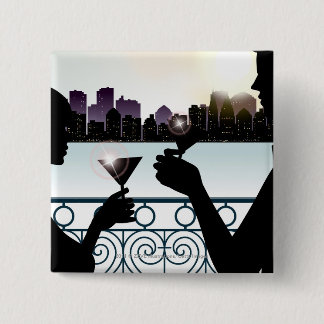 Silhouette of a couple toasting martini glasses pinback button