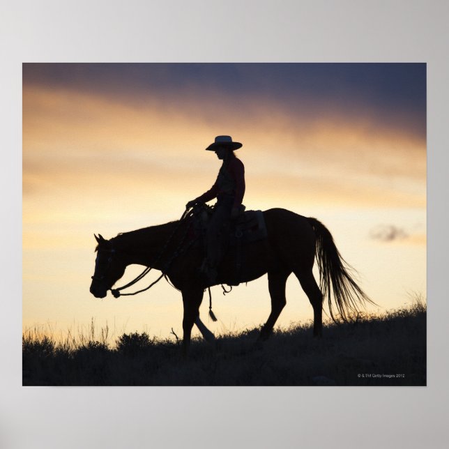 Silhouette of a Cowgirl on her horse against the Poster (Front)