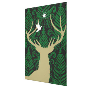 Silhouette of a deer, a dove and a star against a canvas print