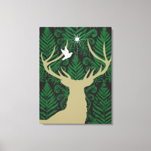 Silhouette of a deer, a dove and a star against a canvas print