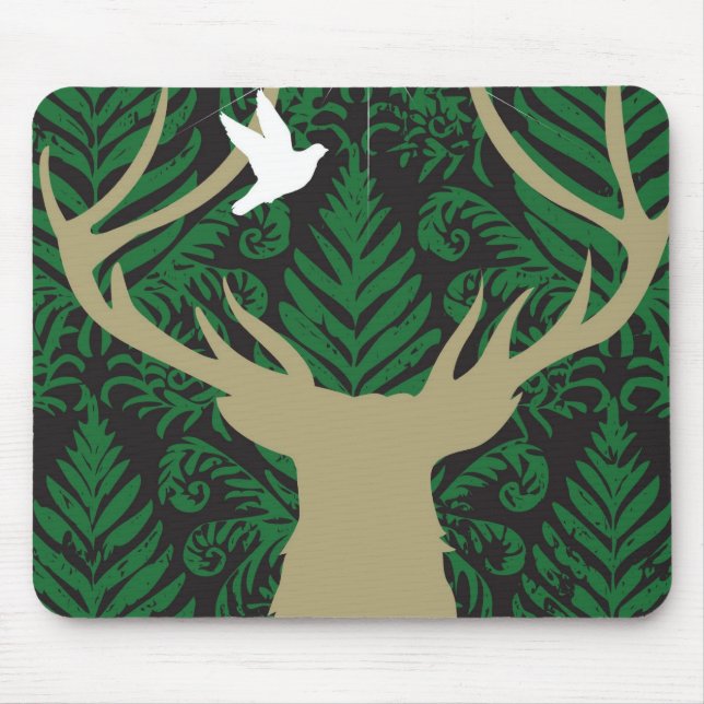 Silhouette of a deer, a dove and a star against a mouse pad (Front)