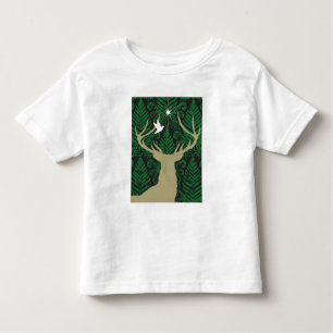 Silhouette of a deer, a dove and a star against a toddler t-shirt