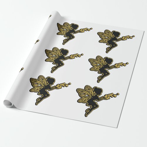 Silhouette of a fairy_ gift wrappin wrapping paper