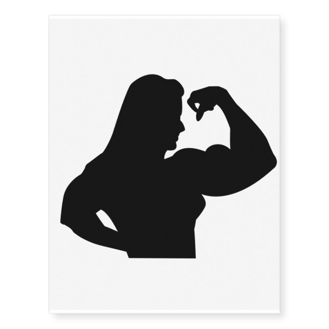Silhouette of a Female Bodybuilder Flexing Temporary Tattoos (Front)