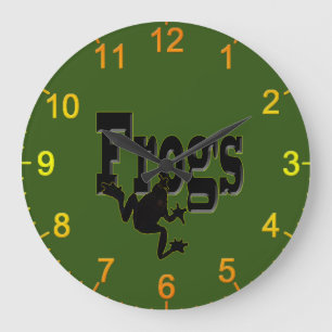 Silhouette of a Frog Climbing into the Word 'Frogs Large Clock