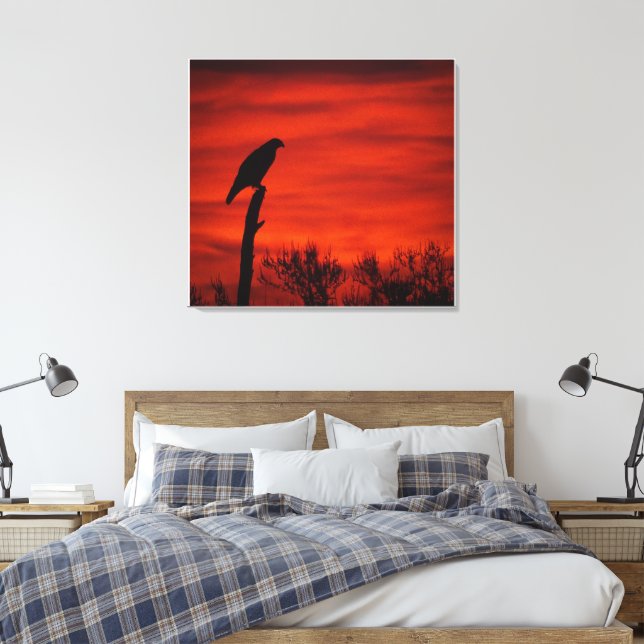 Silhouette of a Hawk at Sunset Canvas Print (Insitu(Bedroom))