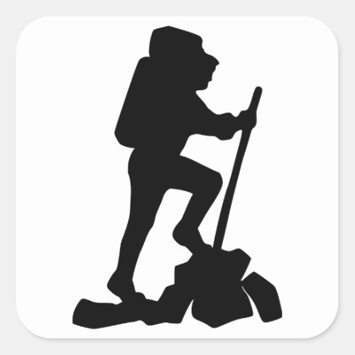 Silhouette of a Hiker Hiking Up a Mountain Square Sticker