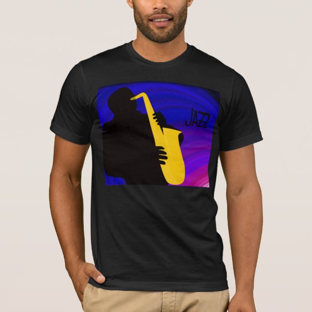 Silhouette of a jazz player, blue & purple T-Shirt (Front)
