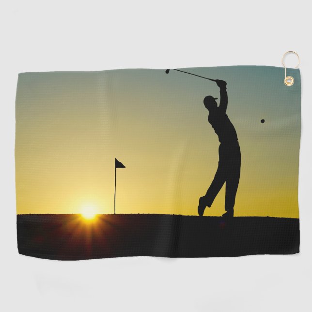 Silhouette of a man playing golf design Golf Towel (Horizontal)