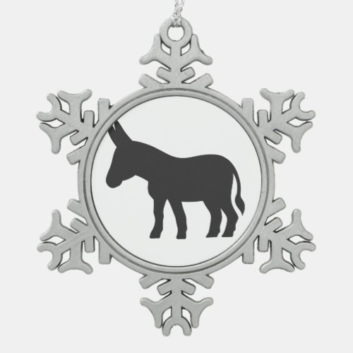 Silhouette of a mule snowflake pewter christmas ornament