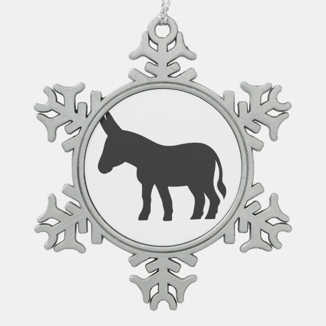 Silhouette of a mule snowflake pewter christmas ornament (Front)
