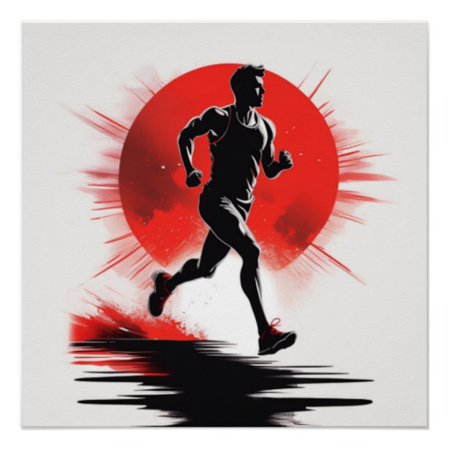 Silhouette of a Runner with Red Sun Poster (Front)