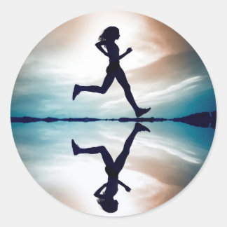 silhouette of a running girl classic round sticker