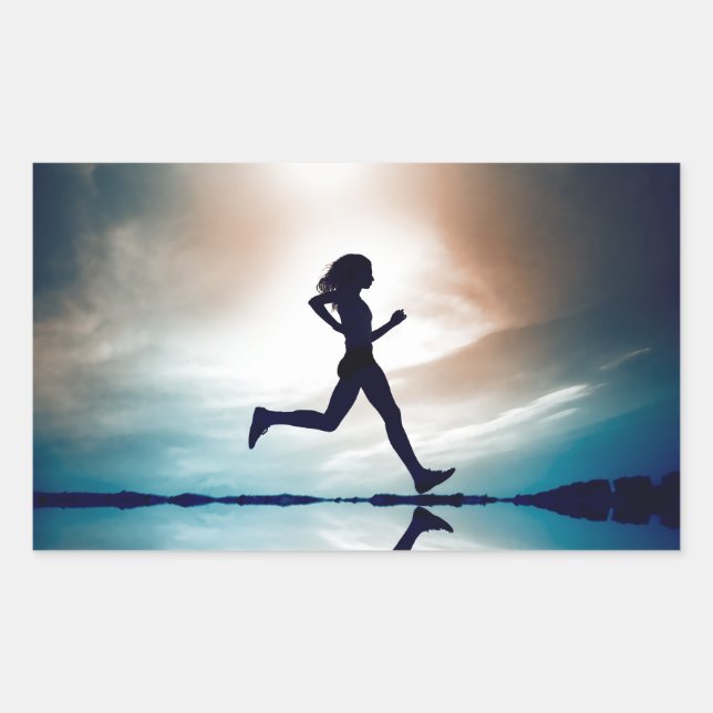 silhouette of a running girl rectangular sticker (Front)
