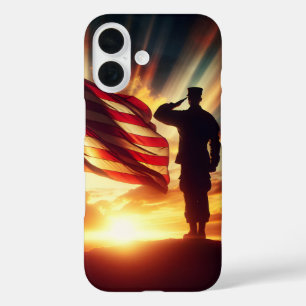 Silhouette of a Saluting American Soldier  iPhone 16 Case