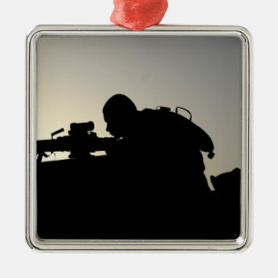 Silhouette of a Squad Automatic Weapon gunner Metal Ornament