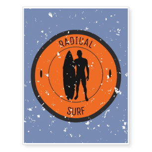 Silhouette of a surfer and surfboard temporary tattoos