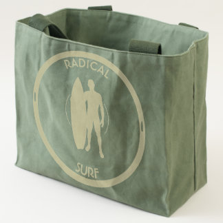 Silhouette of a surfer and surfboard tote