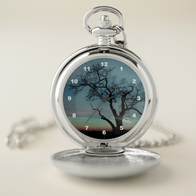 Silhouette of a Tree at Sunset Pocket Watch (Inside)