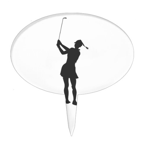 Silhouette of a woman playing golf cake topper