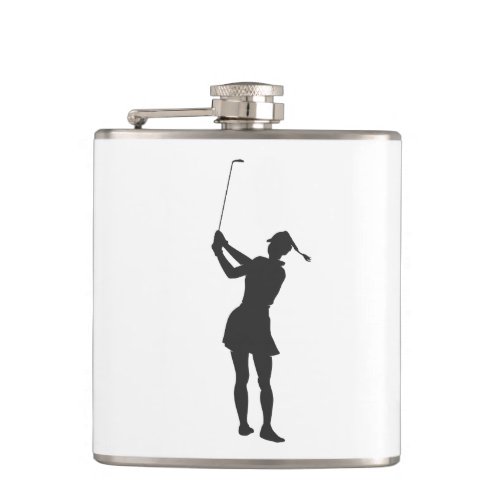 Silhouette of a woman playing golf flask