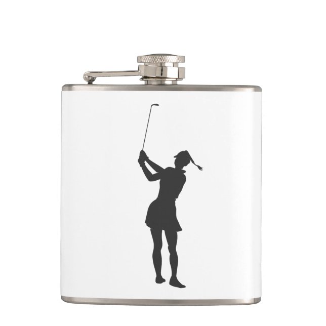 Silhouette of a woman playing golf flask (Front)