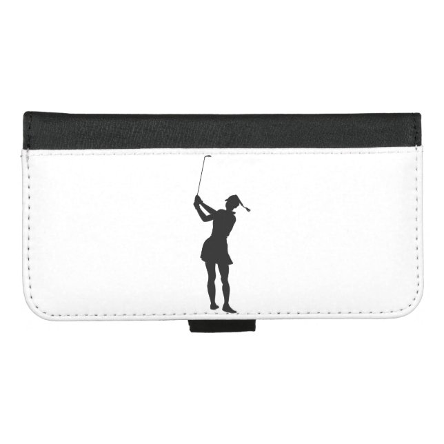 Silhouette of a woman playing golf iPhone wallet case (Front (Horizontal))