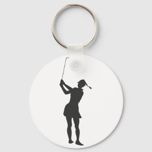 Silhouette of a woman playing golf keychain
