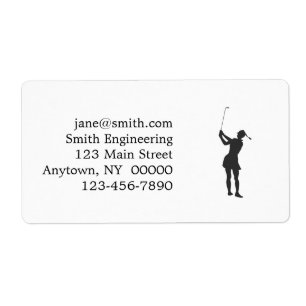 Silhouette of a woman playing golf label