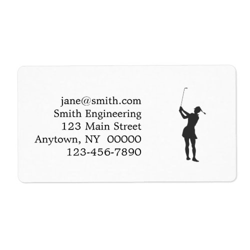 Silhouette of a woman playing golf label