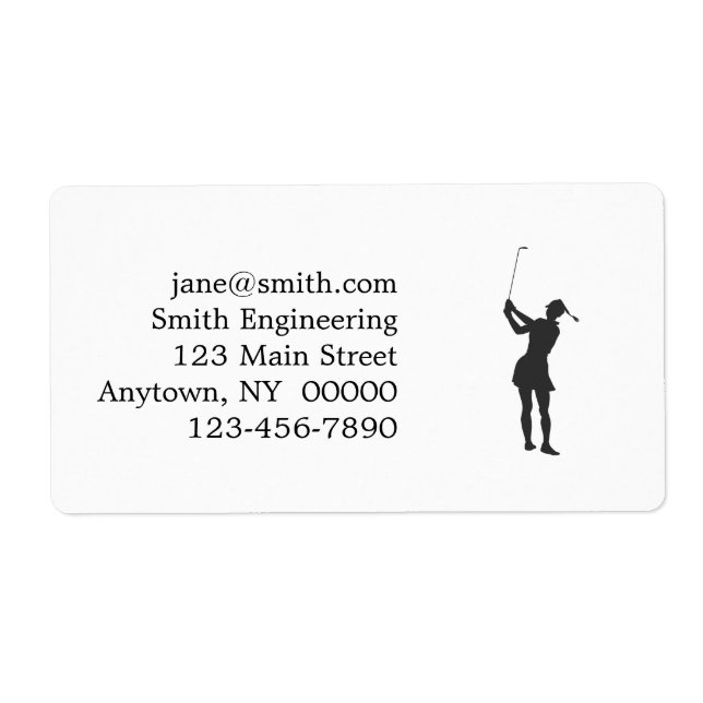 Silhouette of a woman playing golf label (Front)
