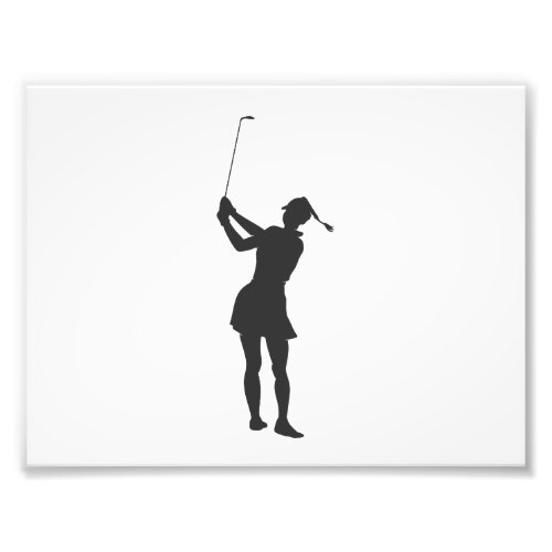 Silhouette of a woman playing golf photo print