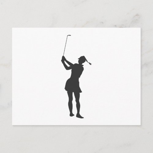 Silhouette of a woman playing golf postcard