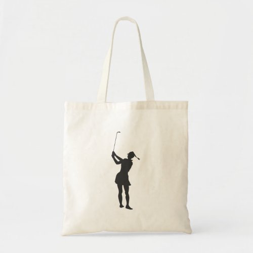 Silhouette of a woman playing golf tote bag
