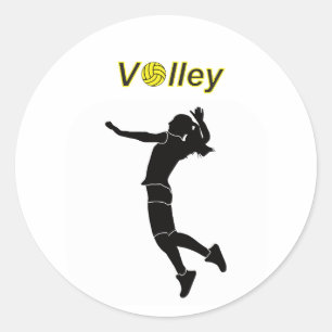 Silhouette of a woman playing volleyball Classic Round Sticker