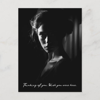 Silhouette of a woman's face B&W photo Postcard