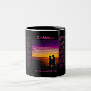 Silhouette of a young couple in love on the beach Two-Tone coffee mug
