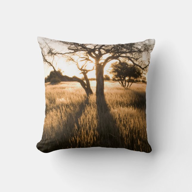 Silhouette Of Acacia Trees In Grass. Mariental Throw Pillow (Front)