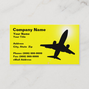 Silhouette of Airplane Against Yellow Sky Business Card