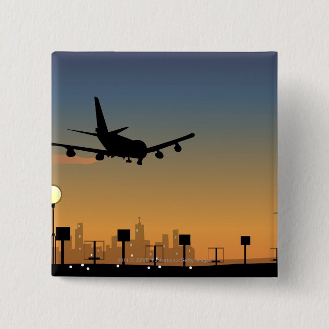 Silhouette of an airplane in flight pinback button (Front)
