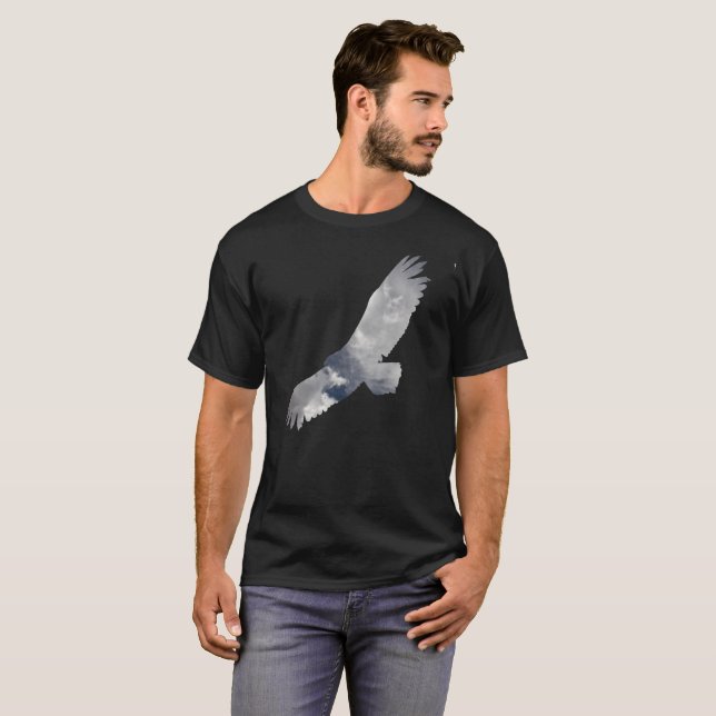 Silhouette of Bird in Flight backed by clouds T-Shirt (Front Full)