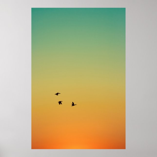 SILHOUETTE OF BIRDS FLYING DURING SUNSET POSTER (Front)