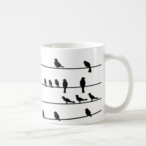 Silhouette of Birds on Wires Coffee Mug