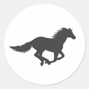 Silhouette of black running horse classic round sticker
