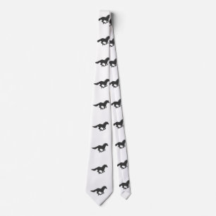 Silhouette of black running horse neck tie