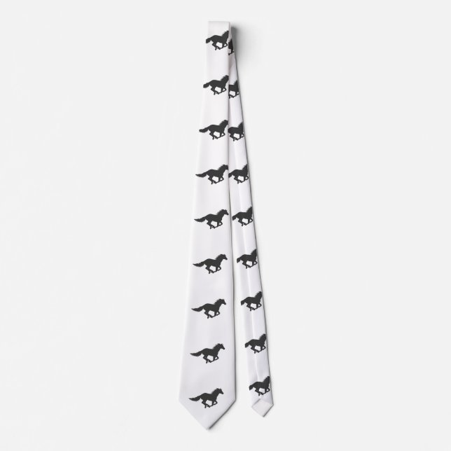 Silhouette of black running horse neck tie (Front)