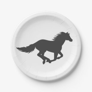Silhouette of black running horse paper plates
