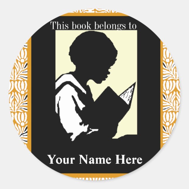 Silhouette of Boy Reading ~ Bookplate (Front)
